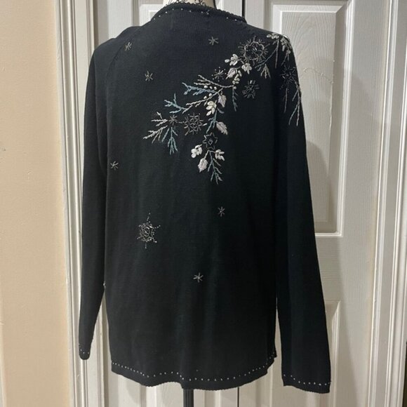 Y2K 90’s TIARA INTERNATIONAL CARDIGAN SWEATER KNITTED BLACK EMBROIDERED Sz M - Picture 2 of 16